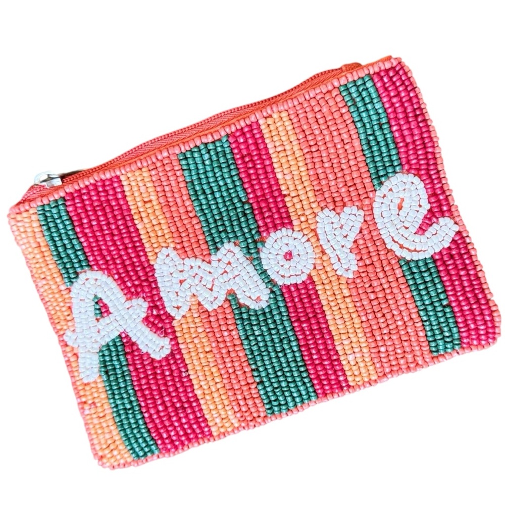 Handmade Martini Funds Beaded Coin Zipper Purse Lipstick Pouch Card Holder New!